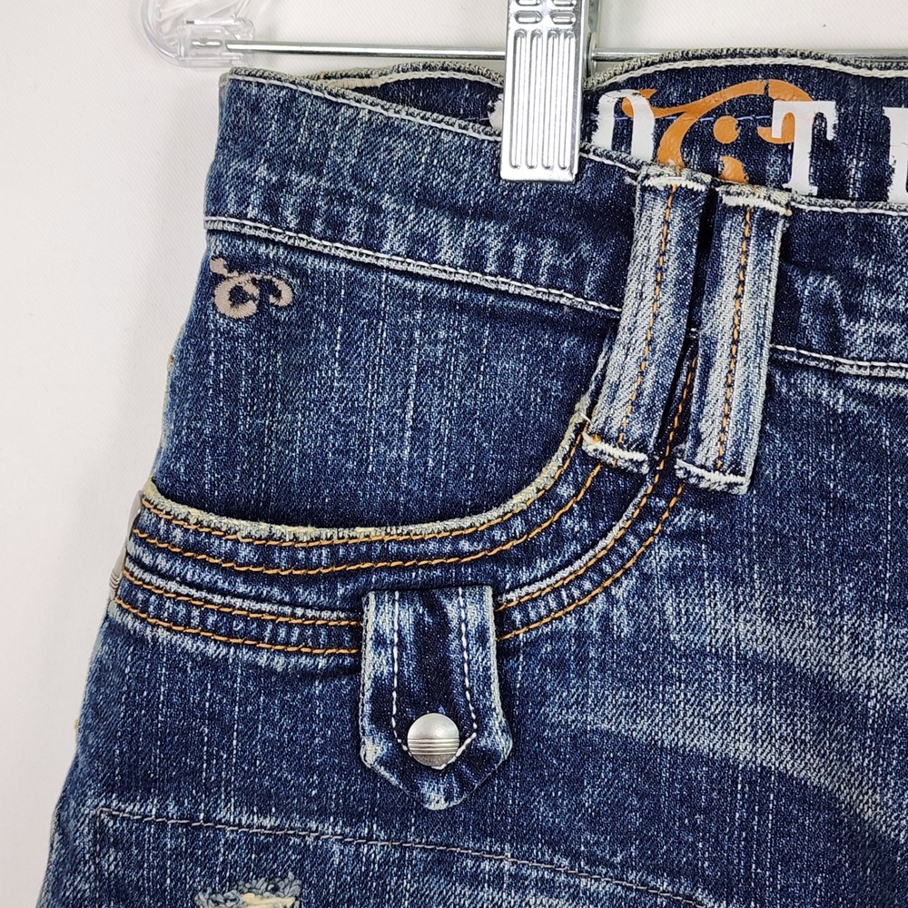 Southern Thread Denim Mini‎ Skirt Blue Distressed Womens Size 26 Western Cowgirl - Picture 4 of 16